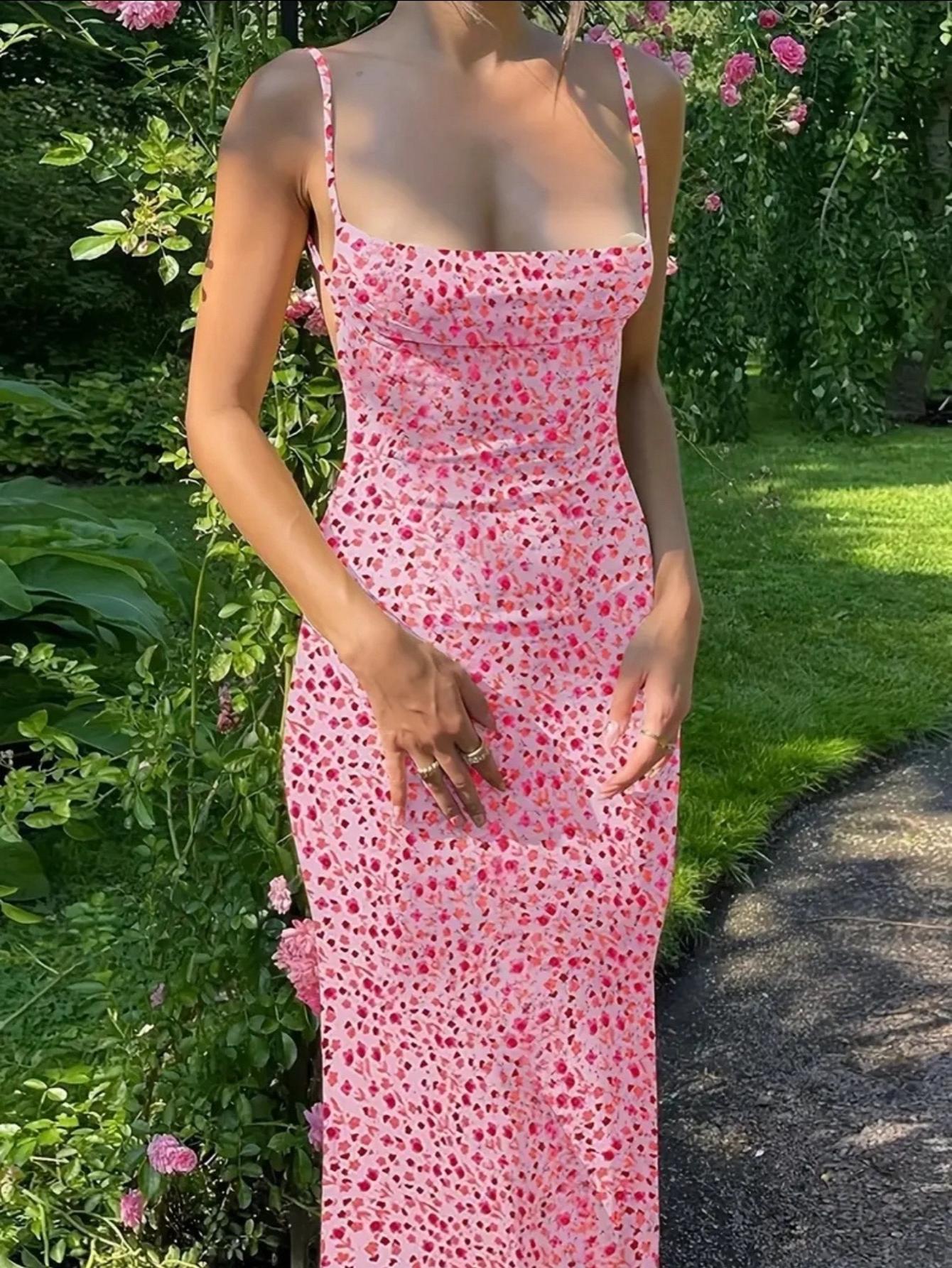 Rygfri Sommerkjole med Blomstermønster